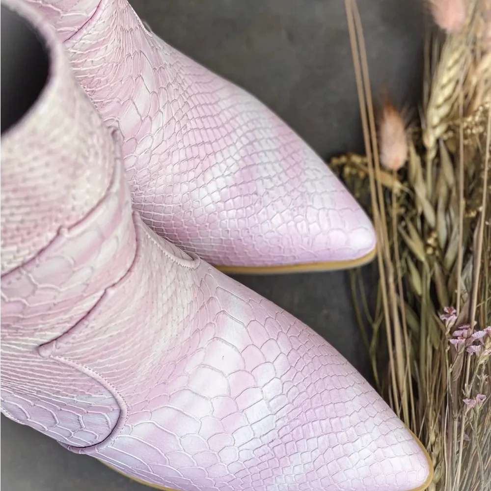 Pink Snakeskin Ankle Boots - Picture 7 of 11